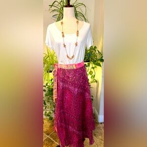 Kariza Pink and Purple Paisley Textile Wrap Skirt